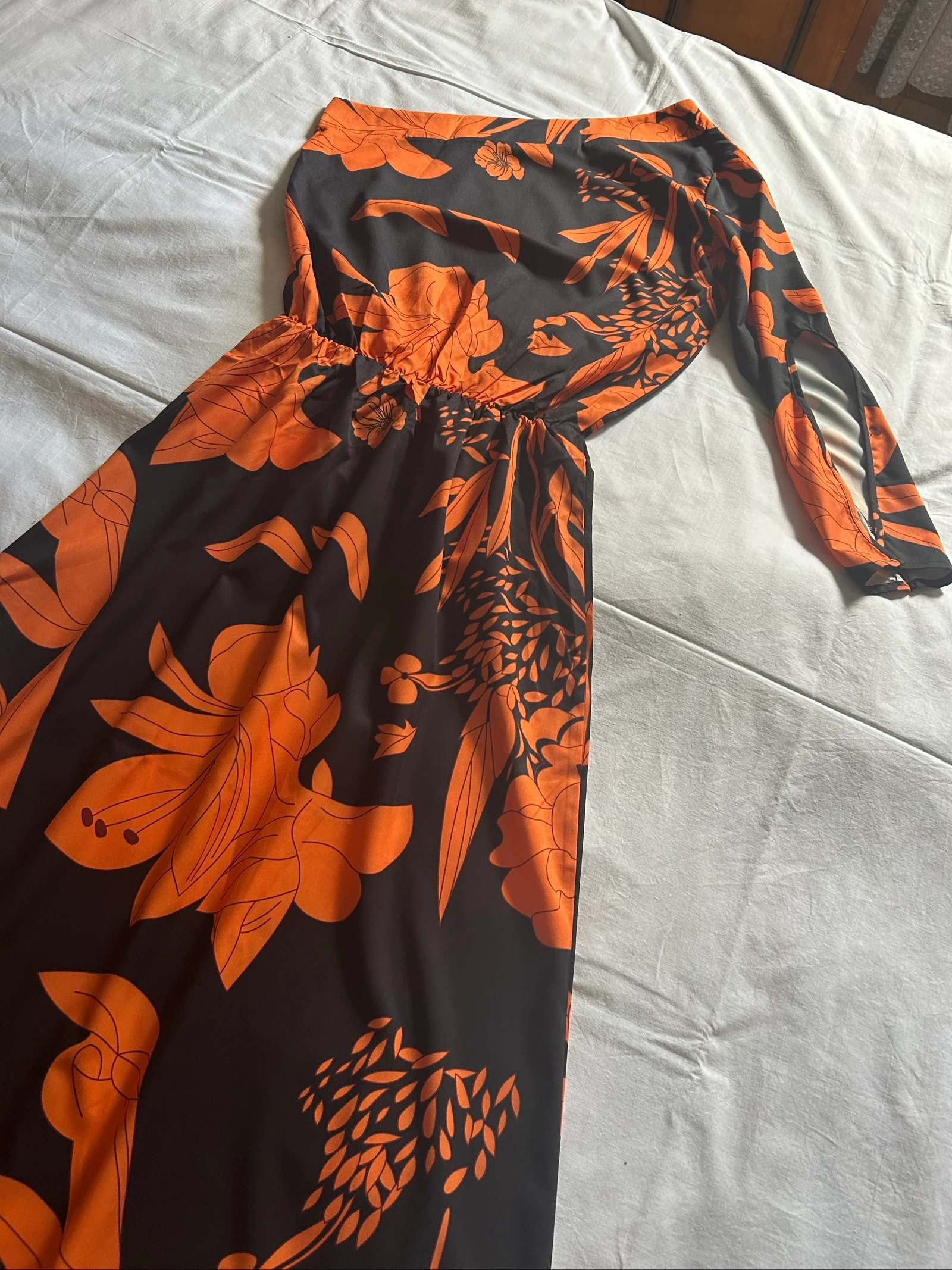 Vestido Maxi Floral Assimétrico Longo 🖤🧡 – photo 2